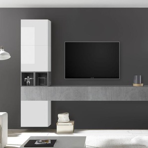 Wohnwand LC Infinity Kastenmöbel-Sets weiß (weiß, beton, optik) Hochglanz Wohnwände Holz Moderne Wohnwand Kastenmöbel-Sets