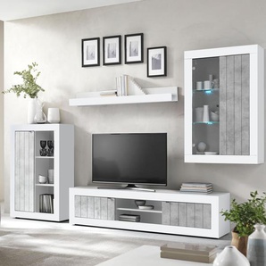 Wohnwand LC Urbino Kastenmöbel-Sets weiß (weiß hochglanz, beton, optik) Hochglanz Wohnwände Wohnwand Kastenmöbel-Sets