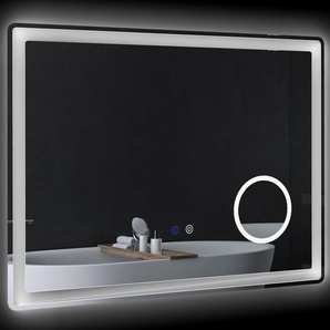 LED Badezimmerspiegel, Badspiegel Mit 3X Vergrößerung, 80 X 60 Cm Wandspiegel Mit Touch-Funktion, Memory-Funktion, Beschlagfreier Lichtspiegel Mit 3 Lichtfarben