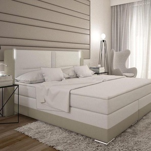 LED-Boxspringbett - 160 x 200 cm - Kunstleder - Weiß & Cremefarben - ASTI von DREAMEA