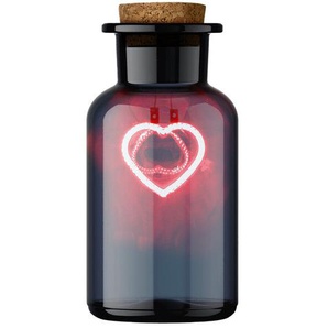 LED-Deko-Glasflasche Liebestrank MAGS braunes Glas, rotes Herz weiß, 13.5 cm