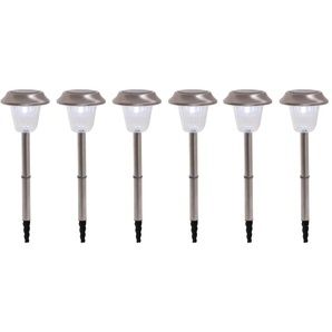LED Gartenleuchte NÄVE Lampen Gr. Ø 10,5 cm Höhe: 39 cm, silberfarben LED Gartenleuchten Solarleuchten Lampen 6er-Set Außenleuchte mit Erdspieß