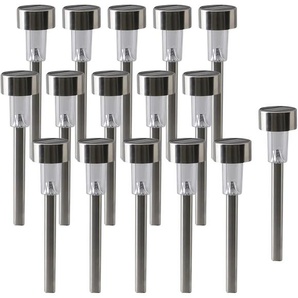 LED Gartenleuchte NÄVE Erdspieß Lampen Gr. 1 flammig, Ø 5,5 cm Höhe: 36 cm, grau (chromfarben) LED Gartenleuchten Solarleuchten Lampen Set mit 16 Stück