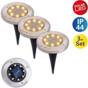 LED Gartenleuchte NÄVE Kian Lampen Gr. Ø 11,5 cm Höhe: 14 cm, schwarz (edelstahlfarben, schwarz) LED Solarleuchten Solarleuchte Lampen 3er-Set Solar-Boden-Erdspieß,je incl. 8 LED´s; 4lm total 0,6W