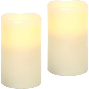 LED-Kerze I.GE.A. LED-Kerzen Flackernd Warmweiß 2er Set Stumpenkerze Deko Valentinstag Kerzen Gr. H: 13 cm, beige (creme) Kerzen Romantische Dekoration Creme Echtwachs romantisch