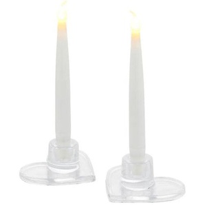 LED-Kerzenständer, 2er-Set Ella Herz Glas weiß, 15x9x9 cm