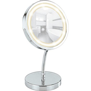 Led Kosmetikspiegel Brolo, Standspiegel, 3-fach Vergrößerung, Silber glänzend, Stahl chrom, Glas - silber glänzend - Wenko