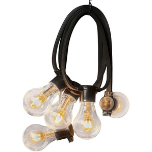 LED-Lichterkette KONSTSMIDE LED Solar Biergartenkette, 10 bernsteinfarbene Dioden, Timer Lichterketten Gr. Dioden 10 St. Flammen 10 St., Kabellänge 10 m x Gesamtlänge 14,5 m, schwarz Lichterketten und Lichtschlauch Fernbedienbar Dimmbar, 8