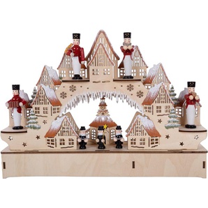 LED Schwibbogen MYFLAIR MÖBEL & ACCESSOIRES Weihnachtsdeko Schwibbögen Gr. B/H/T: 29,5 cm x 21,5 cm x 5,5 cm, beige (natur) Fensterdeko aus Holz, mit LED Beleuchtung, Höhe ca. 21 cm