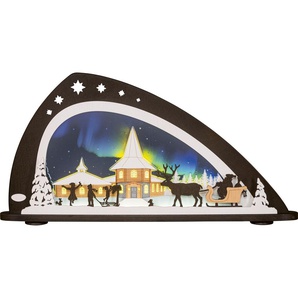 LED Schwibbogen WEIGLA Weihnachten unterm Polarlicht, Höhe ca. 33,8 cm Schwibbögen Gr. B/H/T: 66 cm x 33,8 cm x 6 cm, braun Schwibbögen Weihnachtspyramiden Weihnachtsdeko aus dem Erzgebirge, Deko fürs Fenster, Holz