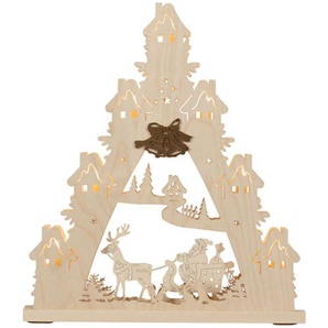 LED Schwibbogen WEIGLA Weihnachtsmann auf Schlitten, Weihnachtsdeko Schwibbögen Gr. B/H/T: 38 cm x 43 cm x 4,5 cm, beige (natur, braun) Fensterdeko Lichterspitze
