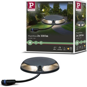 LED Sockelleuchte PAULMANN Plug & Shine Lampen Gr. 2 flammig, Ø 16 cm Höhe: 3 cm, grau (anthrazit) Gartenleuchte LED Gartenleuchten Sockelleuchten Lampen IP67 3000K 24V