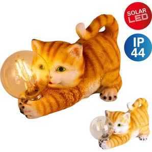 LED Solarleuchte NÄVE Katze Lampen Gr. 1 flammig, Höhe: 15,00 cm, braun LED Solarleuchten süße gestreifte Katze mit beleuchteter Kugel und warmweißem Licht