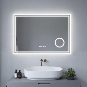 Led Spiegel mit Uhr und Kosmetikspiegel für Bad 100x70cm essens Typ d Kosmetikspiegel Digital Uhr Touch Sensor Dimmbar Spiegelheizung Kaltweiß 6400K