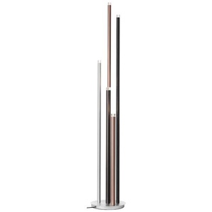 LED Stehlampe BRILLIANT Cembalo Lampen Gr. 5 flammig, Ø 27,5 cm Höhe: 155,3 cm, schwarz (alufarben, schwarz, braun) Deko-Stehlampe Standleuchte Stehlampe Standleuchten H 155 cm, dimmbar, 2200 lm, warmweiß, Metall, aluschwarzbraunkaffee