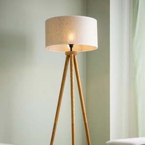 LED Stehlampe OTTO PRODUCTS Emmo Leuchten Gr. 1 flammig, Ø 45 cm Höhe: 165 cm, braun (hellbraun) Standleuchte Stehlampe Standleuchten Lampen Stehleuchte, Dreibein aus Kiefernholz, hochwertiger Textilschirm
