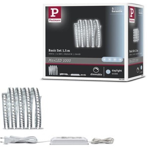 LED-Streifen PAULMANN MaxLED 1000 Basisset 1,5m Tageslichtweiß 18W 1100lm/m 6500K Lichterketten Gr. Dioden 216 St. Flammen 1 St., x Gesamtlänge 1,5 m, silberfarben LED Streifen Basisset,Tageslichtweiß 18W 1100lmm 6500K