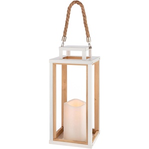 LED Windlicht CASABLANCA BY GILDE Mood Lampen Gr. 1 flammig, Ø 17 cm Höhe: 39 cm, 1 St., weiß (cremeweiß, braun) Windlichter Tischlichter mit Timerfunktion und Flackereffekt