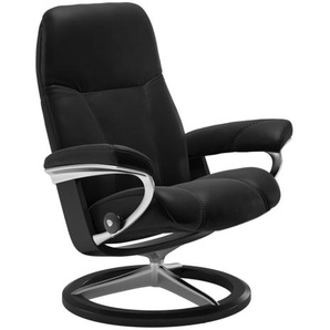 Leder Ruhesessel Consul (M), Batick Black, Signature Schwarz/Chrom Gestell