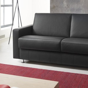 Leder-Schlafsofa Messina in schwarz mit Chromfüßen
