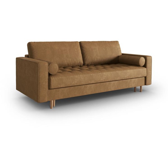 Lederimitat-Sofa mit Bettfunktion und Box, Gobi, 3 Sitze, Hellbraun, 225x100x96