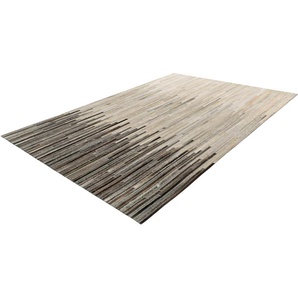 Lederteppich KAYOOM Ravi 300 Teppiche Gr. B/L: 80 cm x 150 cm, 8 mm, 1 St., schwarz (creme, schwarz) Esszimmerteppiche