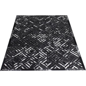 Lederteppich LEONIQUE Faris Teppiche Gr. B/L: 160 cm x 230 cm, 8 mm, 1 St., silberfarben (silberfarben, schwarz) Esszimmerteppiche