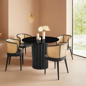 Esstisch LEGER HOME BY LENA GERCKE Shaye Tische Gr. B/H/T: 100 cm x 76 cm x 100 cm, schwarz Esstisch Runde Esstische rund oval Tischplatte aus Glas, Gestell Metall