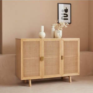 LeGer Home by Lena Gercke Kommode Lina, TOPSELLER! Rattaneinsätze in den Fronten (Sideboard, Melinoberflächen), Mit Rattan Einsatz, 4 Innenfächer, teilmassiv