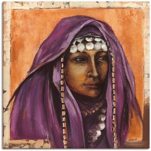 Leinwandbild ARTLAND Beduinin II mit auberginefarbenem Tuch Bilder Gr. B/H: 100 cm x 100 cm, Frau, 1 St., lila Leinwandbilder