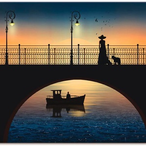 Leinwandbild ARTLAND Begegnung an der Brücke Bilder Gr. B/H: 120 cm x 90 cm, Brücken, 1 St., schwarz Leinwandbilder