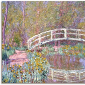 Leinwandbild ARTLAND Brücke in Monets Garten Bilder Gr. B/H: 120 cm x 90 cm, Gewässer, 1 St., blau Leinwandbilder auf Keilrahmen gespannt