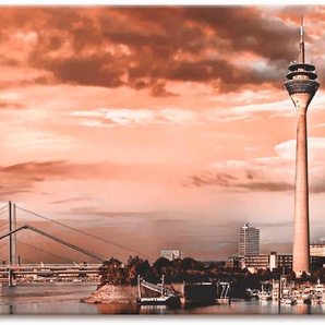Leinwandbild ARTLAND Düsseldorf Skyline III Bilder Gr. B/H: 100 cm x 50 cm, Architektonische Elemente, 1 St., braun Leinwandbilder