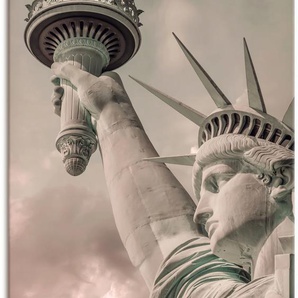 Leinwandbild ARTLAND Freiheitsstatue urbaner Vintage-Stil Bilder Gr. B/H: 80 cm x 120 cm, Elemente der Architektur Hochformat, 1 St., beige (naturfarben) Leinwandbilder