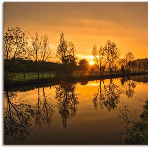 Leinwandbild ARTLAND goldener Morgen Bilder Gr. B/H: 120 cm x 90 cm, Sonnenaufgang & -untergang, 1 St., goldfarben Leinwandbilder