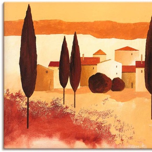 Leinwandbild ARTLAND Kleines Mediterranes Dorf Bilder Gr. B/H: 120 cm x 90 cm, Wiesen & Bäume, 1 St., orange Leinwandbilder
