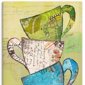 Leinwandbild ARTLAND Komm zum Tee Bilder Gr. B/H: 50 cm x 100 cm, Geschirr & Besteck Hochformat, 1 St., grün Leinwandbilder