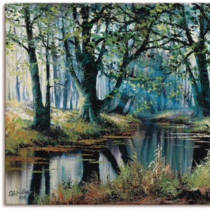 Leinwandbild ARTLAND Ruhe von den Bäumen Bilder Gr. B/H: 120 cm x 90 cm, Wald Querformat, 1 St., grün Leinwandbilder