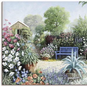 Leinwandbild ARTLAND Ruhiger Garten Bilder Gr. B/H: 120 cm x 90 cm, Garten Querformat, 1 St., grün Leinwandbilder