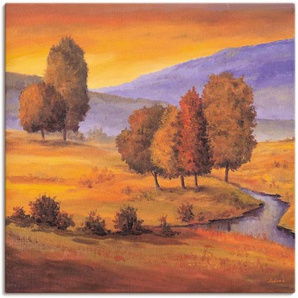 Leinwandbild ARTLAND Sonnige Landschaft II Bilder Gr. B/H: 100 cm x 100 cm, Felder, 1 St., orange Leinwandbilder