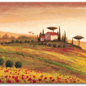 Leinwandbild ARTLAND Toskanalandschaft mit Mohnblumen Bilder Gr. B/H: 150 cm x 75 cm, Europa, 1 St., braun Leinwandbilder