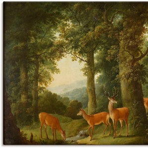 Leinwandbild ARTLAND Waldlandschaft mit Rotwild. Um 1760/70 Bilder Gr. B/H: 120 cm x 90 cm, Wald, 1 St., grün Leinwandbilder