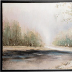 Leinwandbild GILDE Gemälde Birken am Fluss Bilder Gr. B/H/T: 24,5 cm x 31,5 cm x 8 cm, 1 St., grau Leinwandbilder