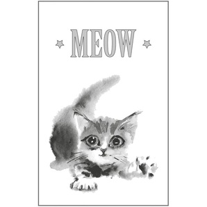 Leinwandbild QUEENCE Katze MEOW Bilder Gr. B/H/T: 60 cm x 90 cm x 2 cm, grau Leinwandbilder