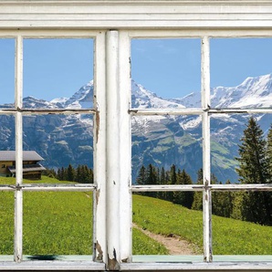 Leinwandbild QUEENCE Südtirol Bilder Gr. B/H: 60 cm x 90 cm, Berge & Alpenbilder-Berghütte-Natur Querformat, 1 St., grün Leinwandbilder