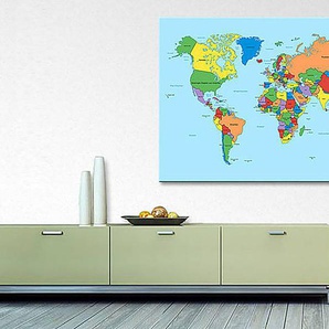 Leinwandbild Worldmap Clean Mischgewebe Blau/Multicolor 120 x 80 x 2cm