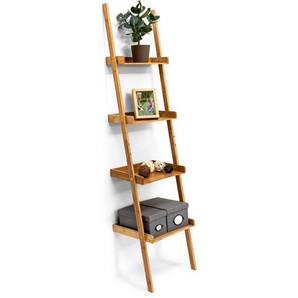 Leiterregal Bambus, HxBxT:176x44x37cm, 4-stufig, Standregal mit Ablagen, Holzregal, natur - Relaxdays
