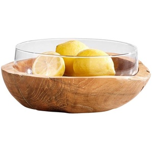 Leonardo Dekoschale Toscana, Braun, Klar, Holz, Glas, Teakholz, rund, 11 cm, Dekoration, Dekoartikel, Dekoteller & -tabletts