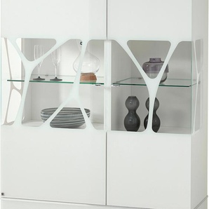 LEONARDO Highboard »Cube«, mit Sicherheitsglas und edlem MDF Holz, Höhe157 cm