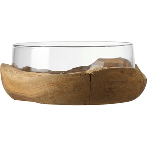 LEONARDO Schale TERRA, Glas, Ø 28 cm mit Teaksockel, Kalk-Natron-Glas, handgefertigt